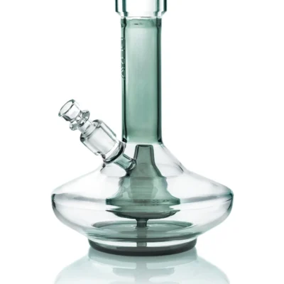 GRAV Small Wide Base Water Pipe with smoke accents, made from durable glass, featuring a sleek design for smooth filtration and an elevated smoking experience.