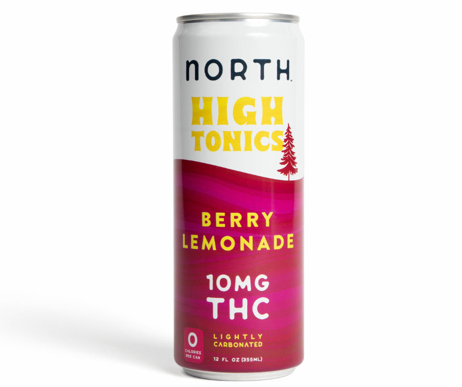 North High Tonics THC-infused seltzer in Berry Lemonade flavor. A lightly carbonated cannabis beverage with 10mg THC and zero calories.