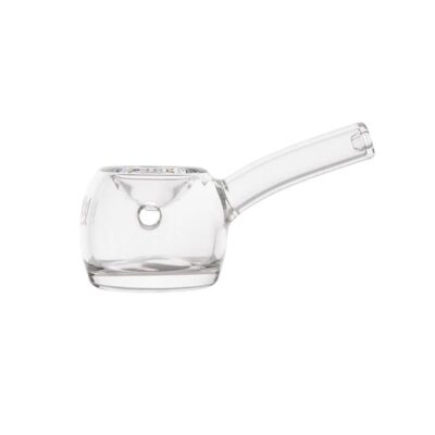 Clear Perch glass hand pipe by MJ Arsenal featuring a minimalist modern design, compact size, and durable clear borosilicate glass for smooth smoking sessions.